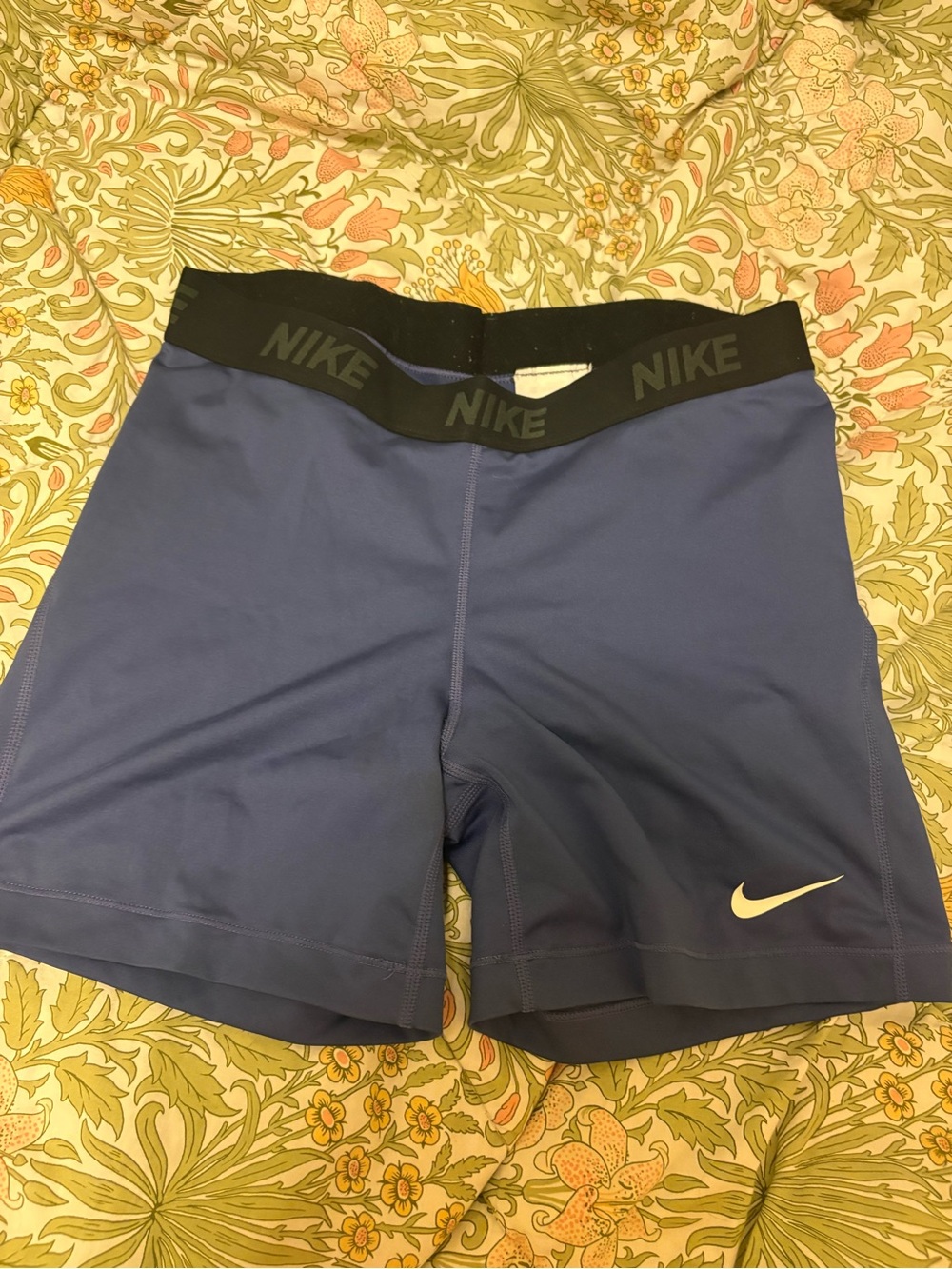 Nike Blue Athletic Bike Shorts with Black Logo Waistband
